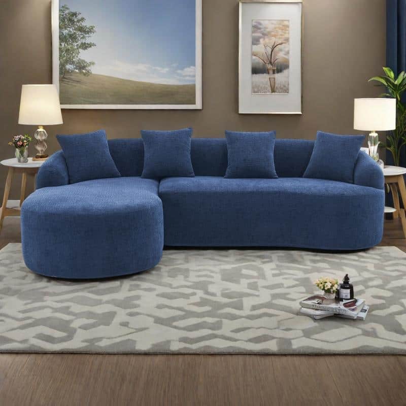 98.4" Chenille L-Shaped 3-Seater Sofa with Chaise Lounge and 4 Pillows