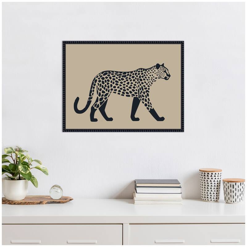 Kate and Laurel Modern Linocut Leopard 2 by The Creative Bunch Studio Framed Canvas Wall Art Print