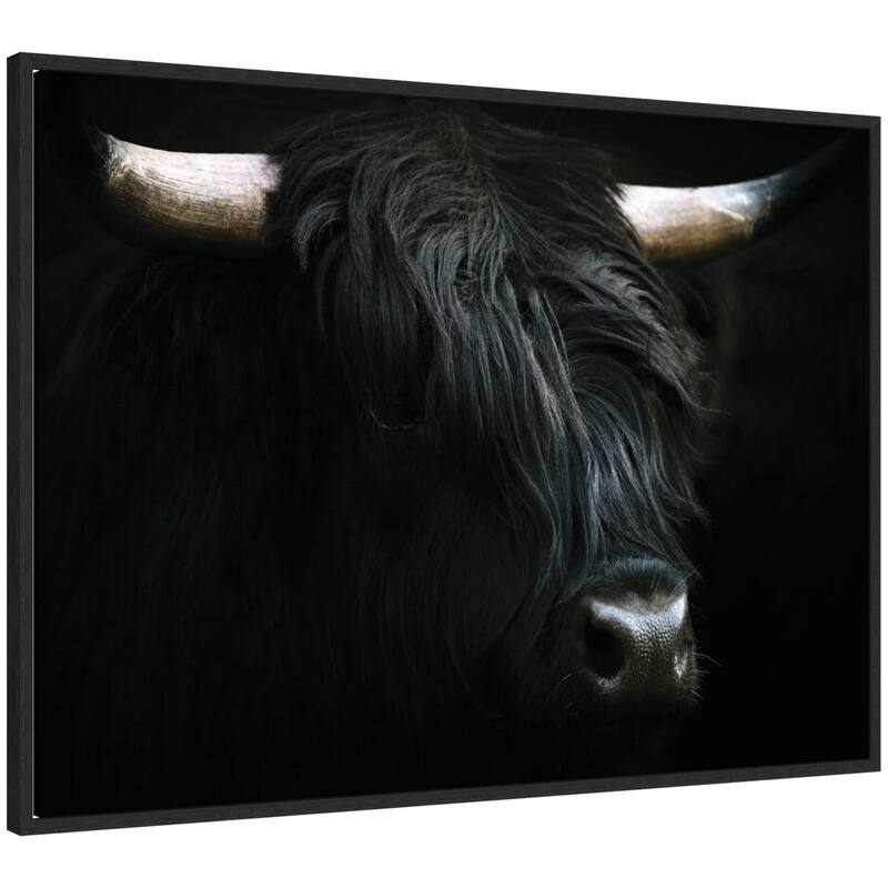 Kate and Laurel Sylvie Minimalist Black Highland Cow Framed Canvas by Michael Schauer - 38x28