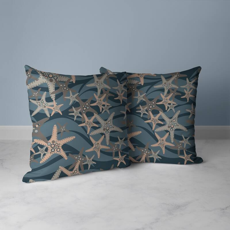 Starfish Sway Faux Suede Reversible Throw Pillow Teal and Gray