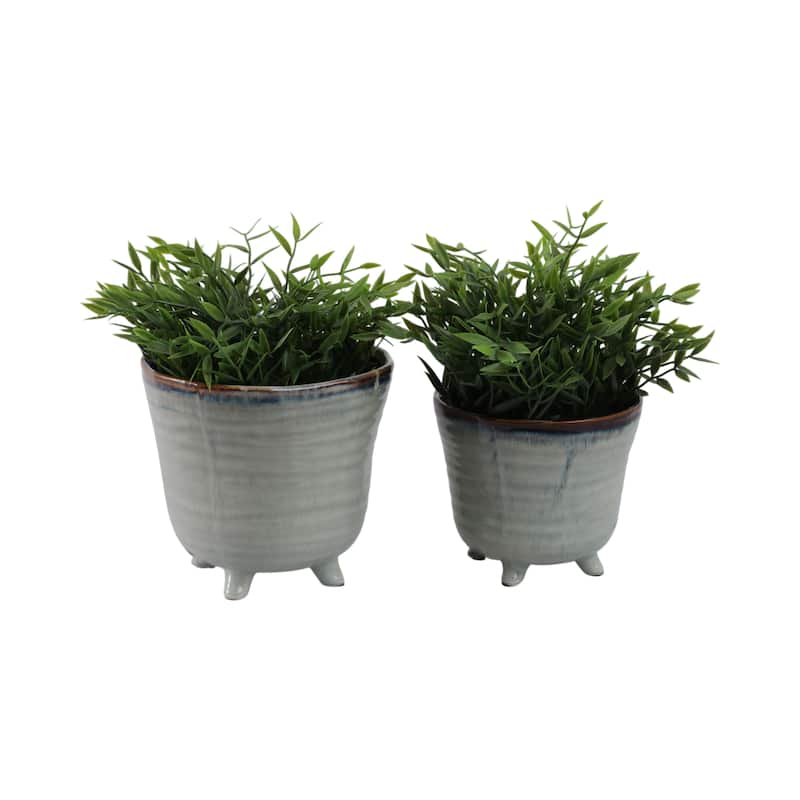 Stoneware Tripod Footed Planters Organic Rim Detail (Set of 2) - 7" x 7" x 6"