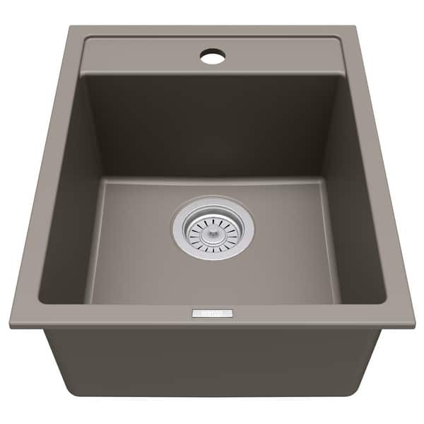 slide 2 of 17, Karran QT-825 Drop-in 15-3/4" Single Bowl Quartz Composite Kitchen Sink Concrete