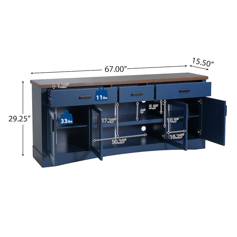 Entertainment Center with Glass Doors, TV Stand with Drawers, Media Console Table with Adjustable Shelves