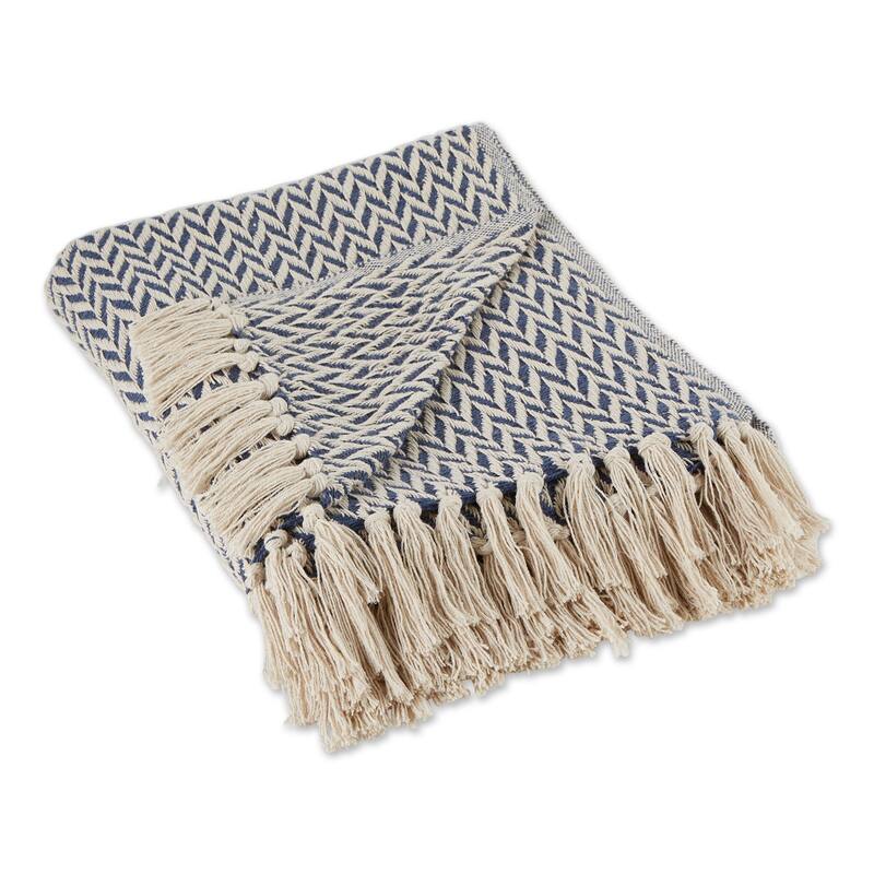 Stone Handloom Chevron Throw - Nautical Blue