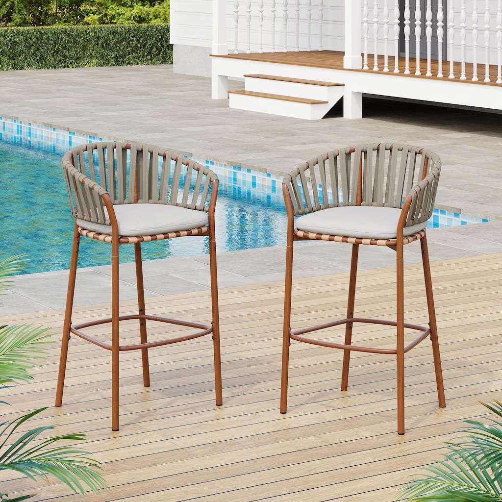 Outdoor Matal Rope Barstool with Cushion, Set of 2