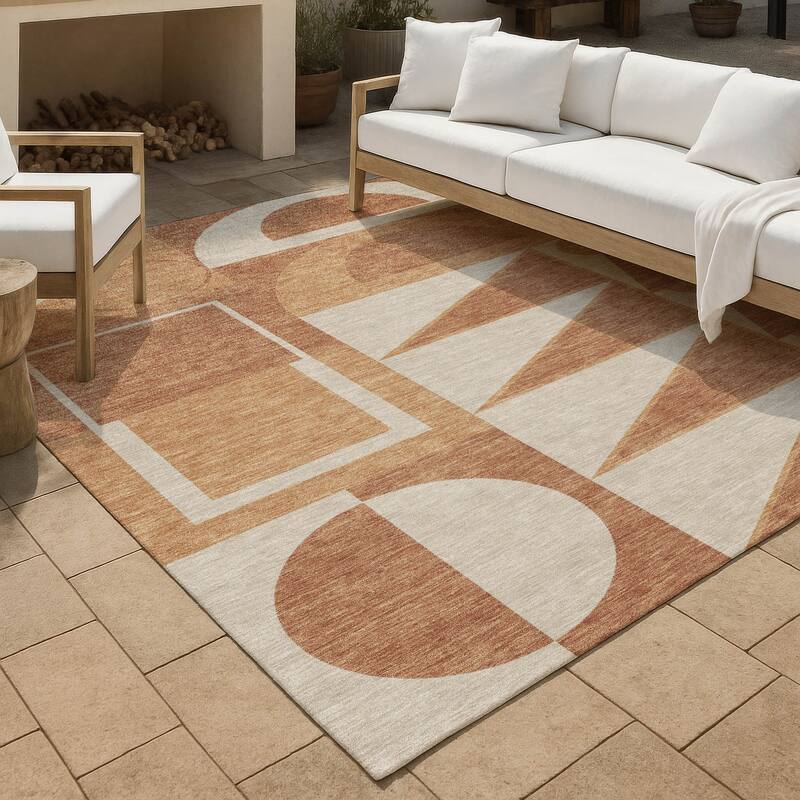 Machine Washable Indoor/ Outdoor Modern Crowley Chantille Rug - Paprika - 8' x 10'