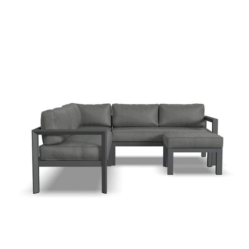 Grayton Gray Aluminum 5 Seat Sectional w/ Ottoman - 87" x 32" x 87"