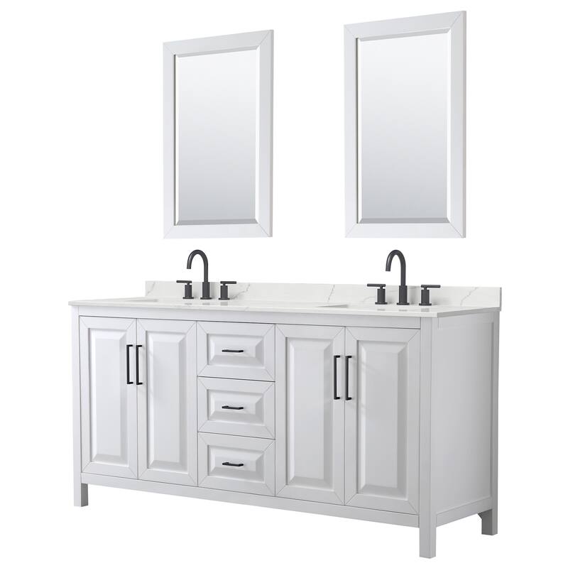 Wyndham Collection WCV252572D-QTZ-US3M24 Daria 72" Free Standing - White / Giotto Quartz Top / Matte Black Hardware