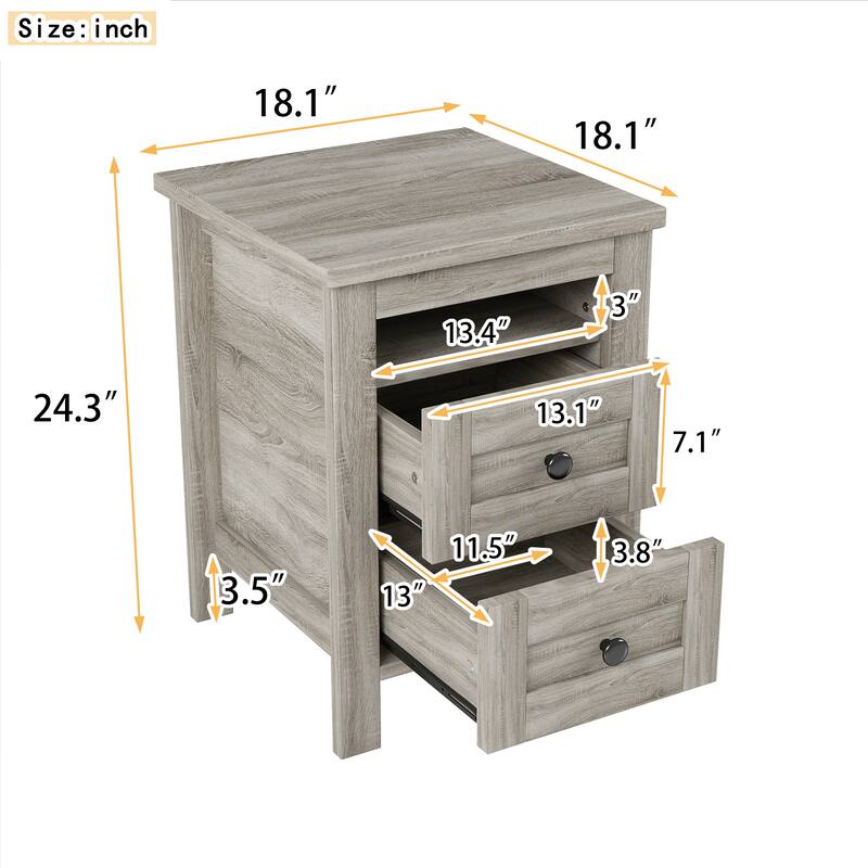2-Drawer Farmhouse Wooden Storage Cabinet