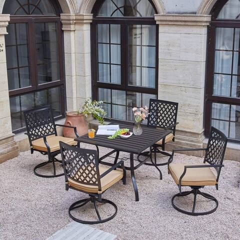 PHI VILLA 5-Piece Patio Dining Set with 4 Swivel Cushioned Chairs and a 37" Weather Resistant Table