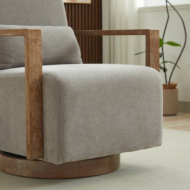 Swivel Modern Upholstered Accent Chair with Solid Wood Armrests and 360 Degree Comfy Lounge Reading Chair