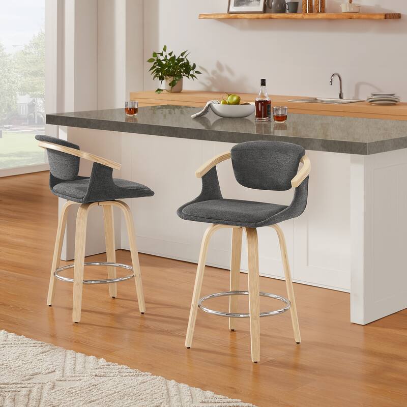Art Leon Poplar Wood and Upholstered Swivel Barstool