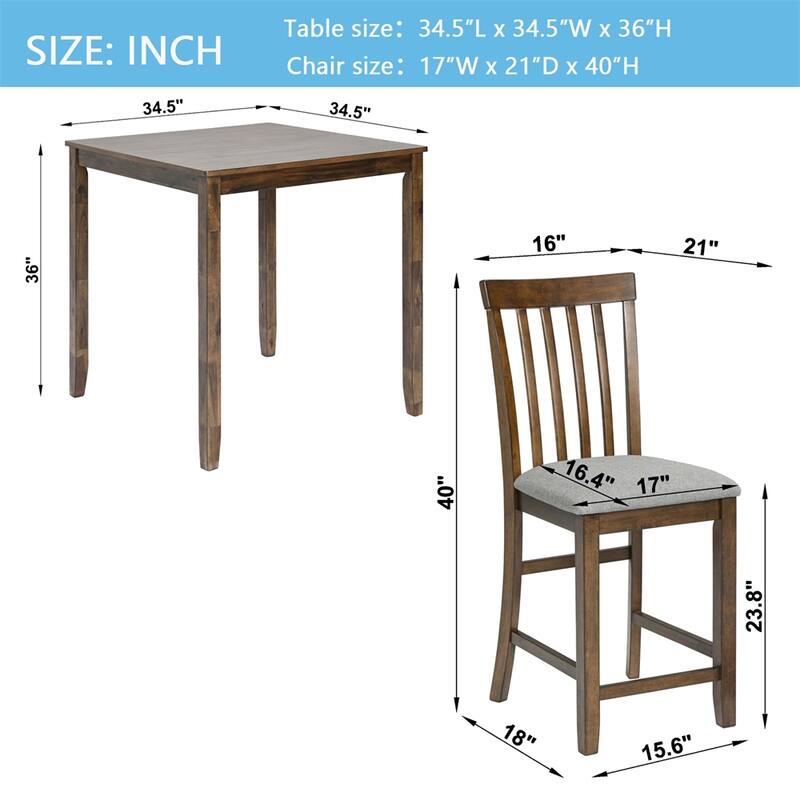 5-piece Wood Dining Counter Height Table and Chair Set