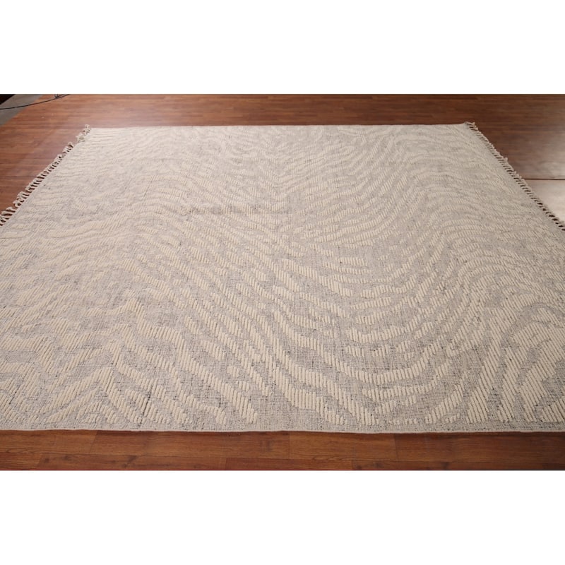 All-Over Abstract Moroccan Area Rug Hand-Knotted Wool Carpet - 7'11" x 10'3"