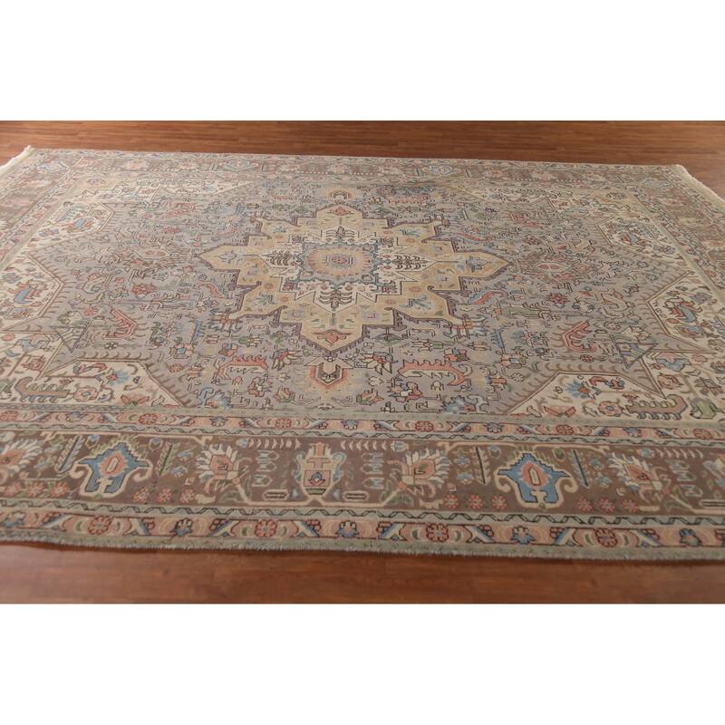 Geometric Gray Tabriz Persian Vintage Area Rug Handmade Wool Carpet - 9'10"x 12'5"