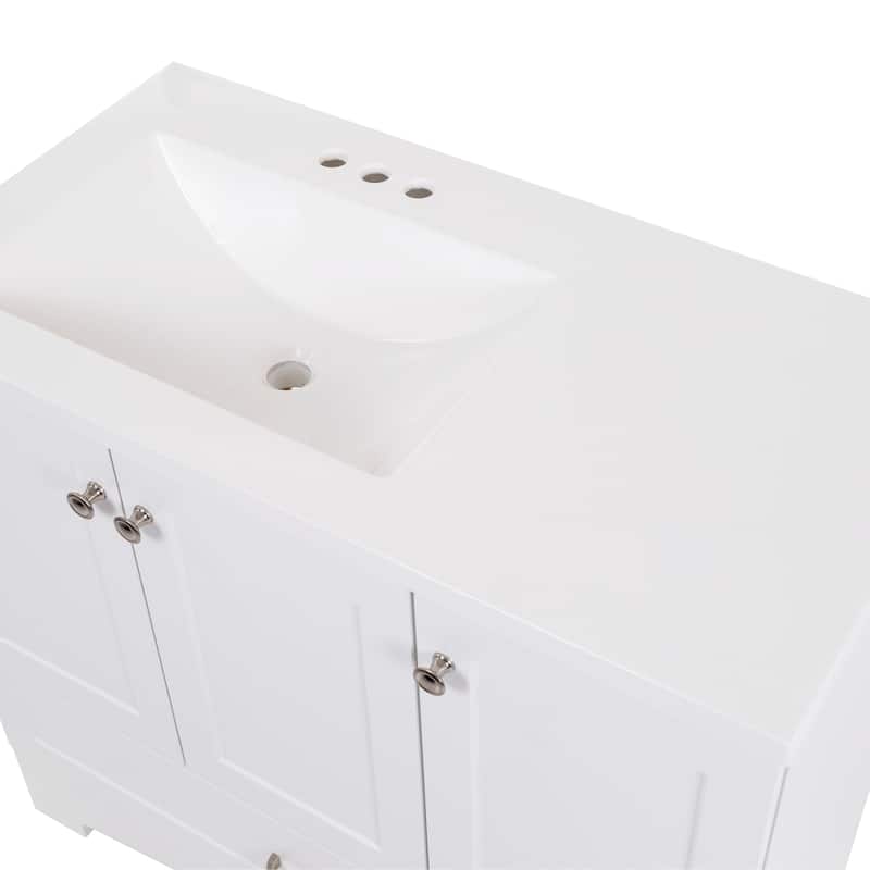 Spring Mill Cabinets Emlyn 36.5" Bathroom Vanity With Shelves, Drawer, and White Sink Top
