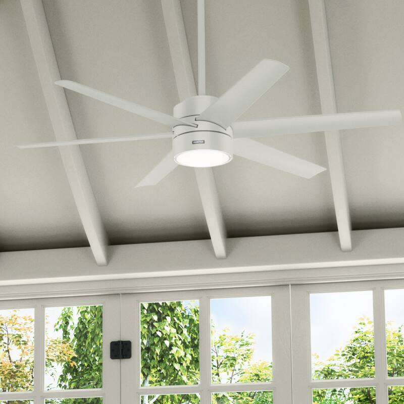 Hunter 60" Solaria Outdoor Ceiling Fan w/ LED Light, Wall Control, Damp-Rated - Windmill, Industrial, Contemporary - ENERGY STAR - Fresh White