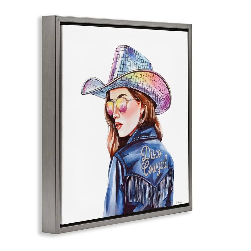 Stupell Disco Cowgirl in Blue Framed Floater Canvas Wall Art Design By Amanda Greenwood