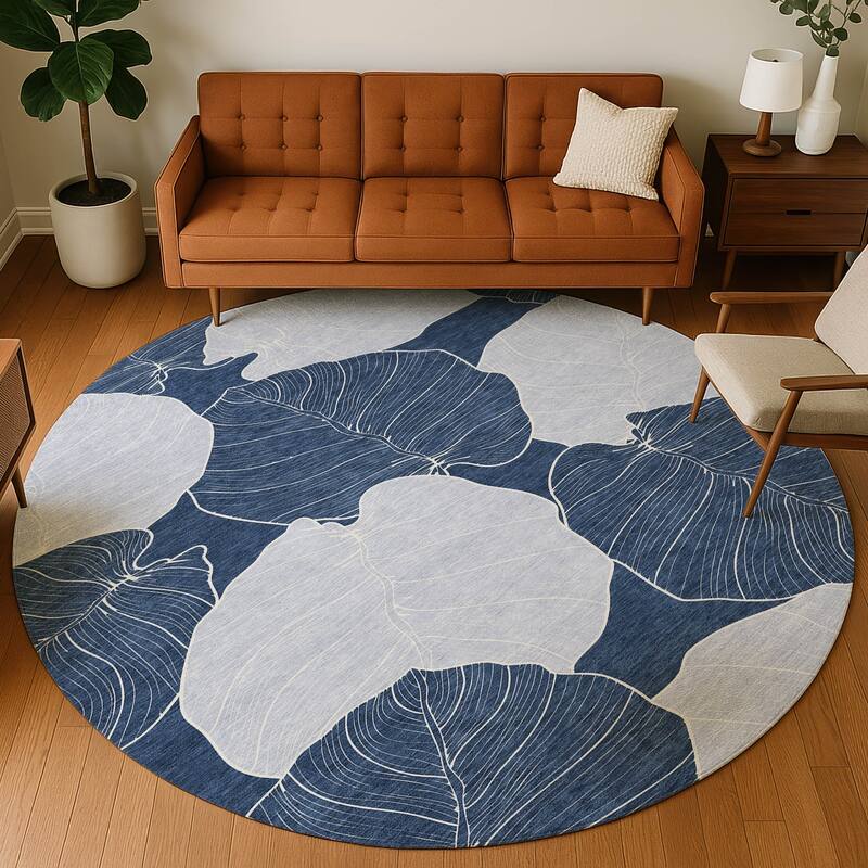 Machine Washable Indoor/ Outdoor Tropical Floral Chantille Rug