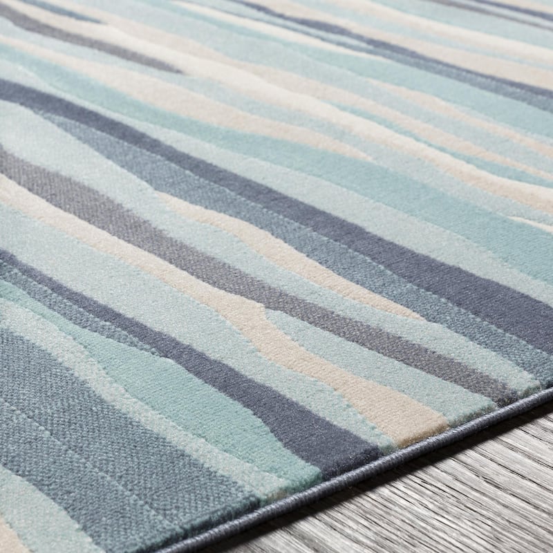 Livabliss City Aqua Wavy Stripes Area Rug