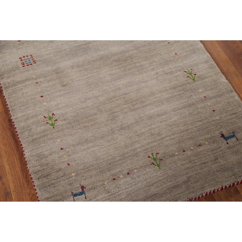 Tribal Gabbeh Indian Accent Rug Hand-Knotted Oriental Wool Carpet - 2'7"x 4'9"