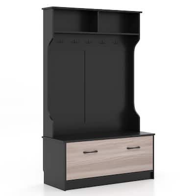 3 in 1 Coat Rack with Entryway Bench and Hooks and Enclosed Cabinet - 39.5" x 16" x 63"