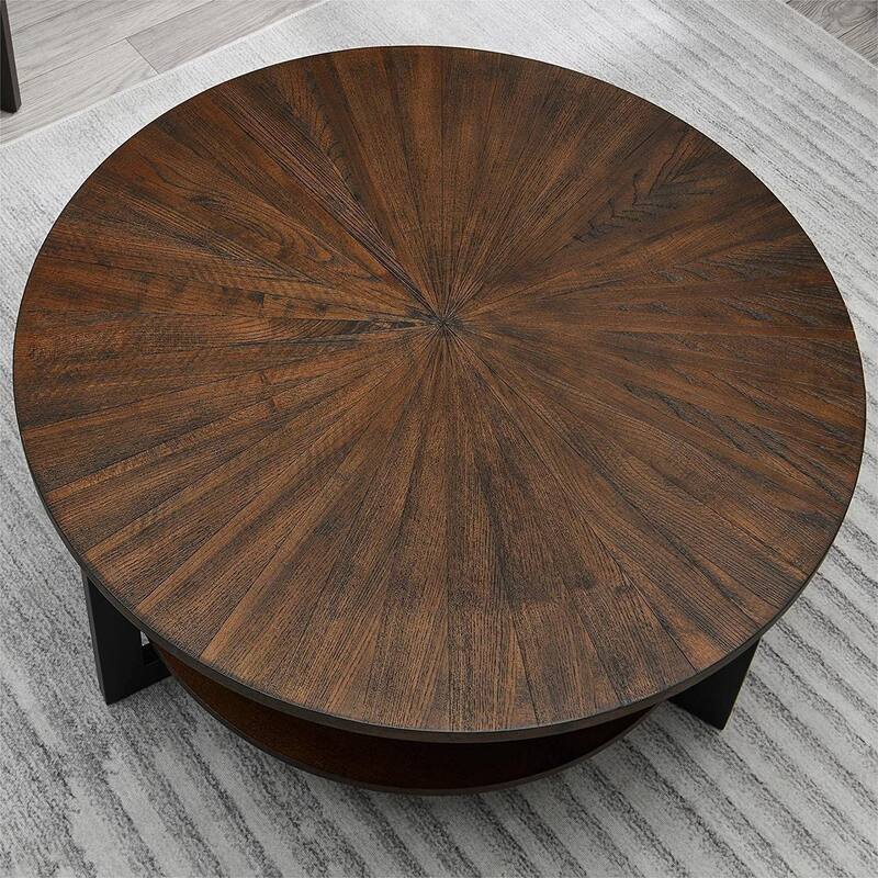 Round Coffee Table with Solid Wood Storage Circle Center Table