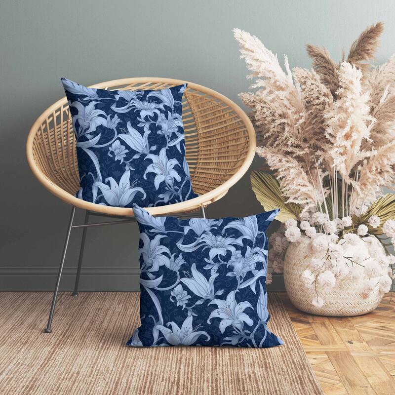 Lily Love Indoor/Outdoor Reversible Throw Pillow Blue