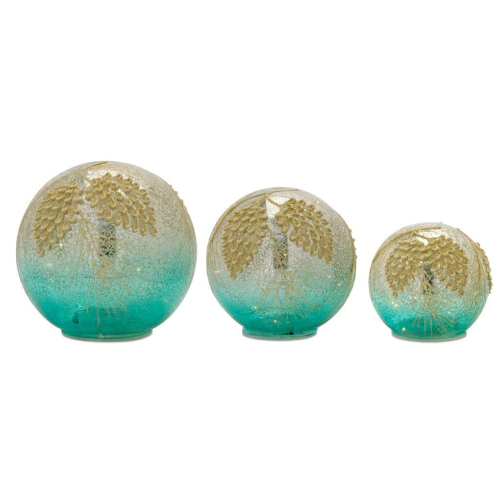 Orb Tabletop Decorations - 7" - Blue and Gold - Set of 3