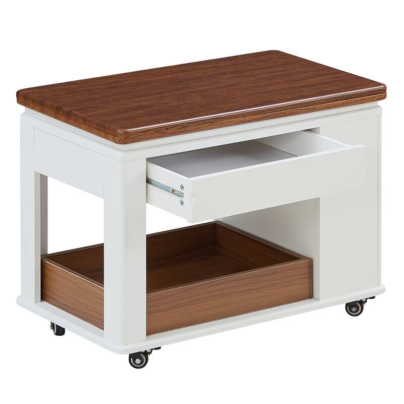 27.6" Modern Multi-Function Coffee Table/Side Table with Foldable Top & Casters, Multi-tier storage