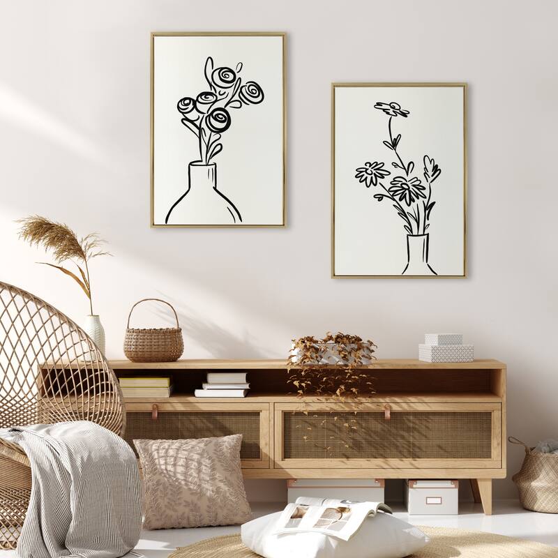 Kate and Laurel Sylvie Flowers Canvas Set by The Creative Bunch Studio