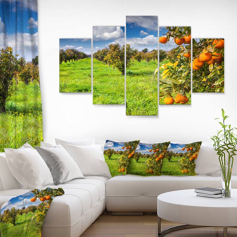 Designart 'Bright Green Grass in Orange Garden' Large Landscape Art