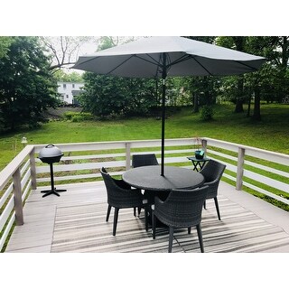 Hillhurst Outdoor 5-piece Round Wicker Dining Set with Cushions & Umbrella Hole by Christopher Knight Home