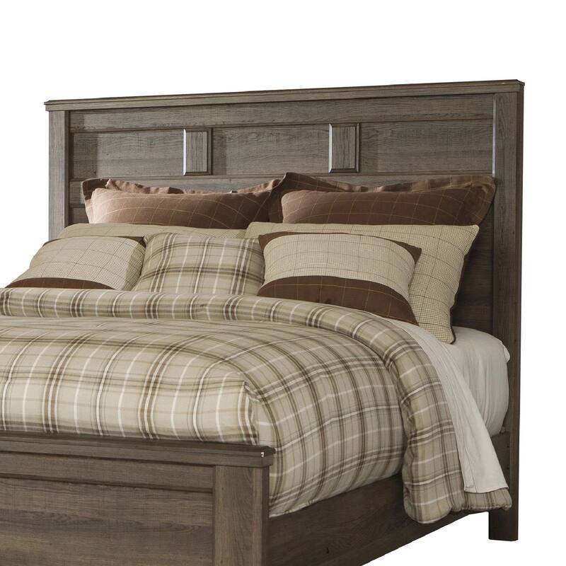 Joi Queen Size Bed, Plank Panel Design, Aged Oak Brown Rough Sawn