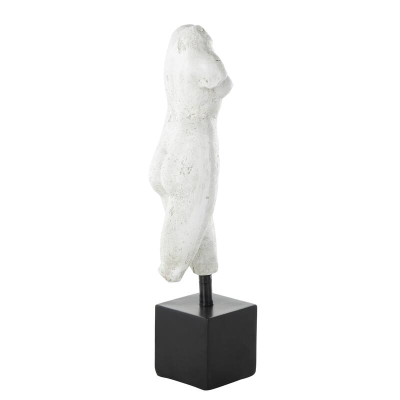Cream Polystone People Decorative Sculpture with Black Square Base