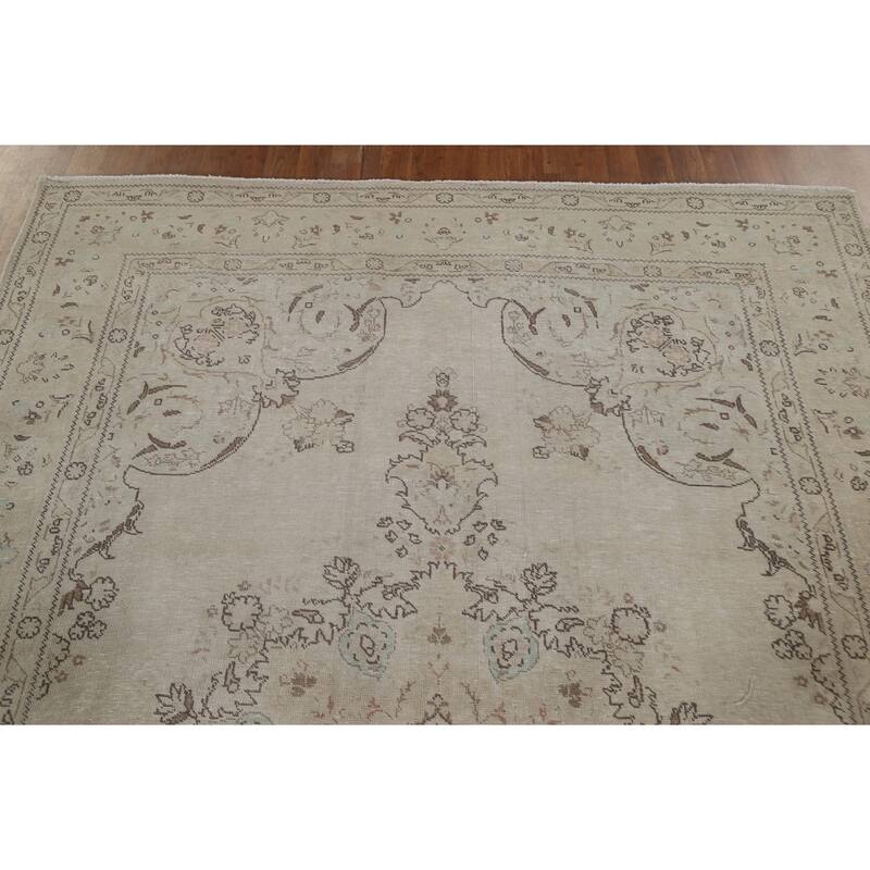 Distressed Persian Vintage Area Rug Hand-Knotted Wool Carpet - 6'6"x 9'9"