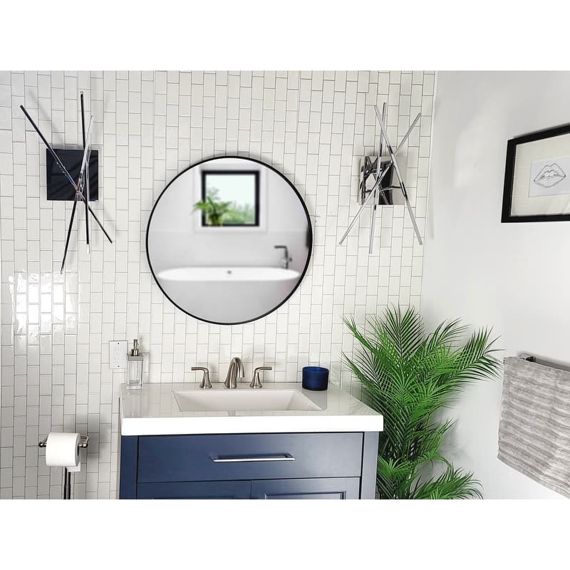 Jesse Round Framed Round Wall Vanity Mirror - 23.6" x 23.6" - 23.6" x 23.6" - Black