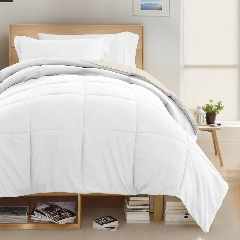 8pc Twin XL Solid Dorm Bedding Bundle - White / Ivory