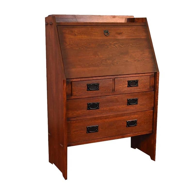 Arts And Crafts Mission Solid Oak Secretary Desk - Light Brown