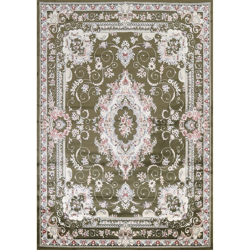 Green Floral Medallion Transitional Turkish Rug Oriental Carpet