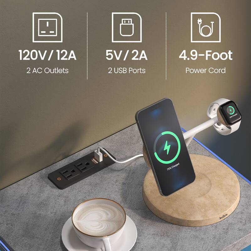 Adjustable LED Nightstand with 2 Drawers, Modern Bedside Table in Grey