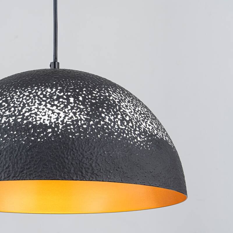 Industrial 1-Light Antique Black and White Hammered Dome Pendant Light For Kitchen Island - 15.8 in.
