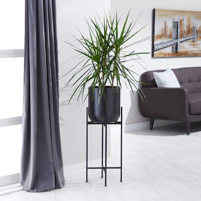 Black Iron Metal Modern Contemporary Planter on metal stand