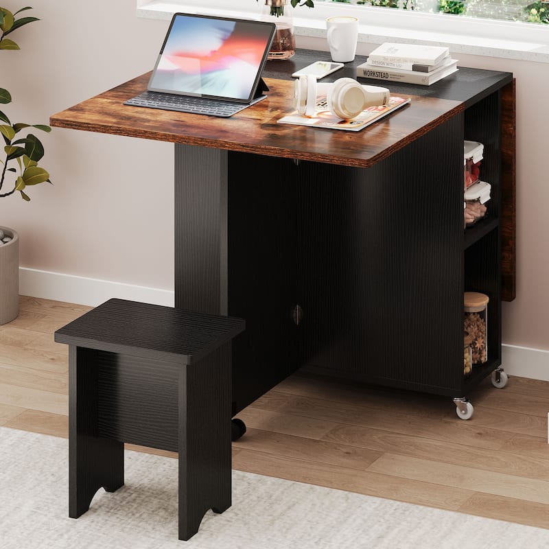 Moasis 5 Pieces 7 Pieces Folding Dining Set with Drop Leaf Table and Storage Stools for up to 6 People