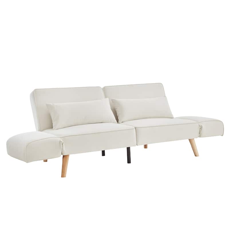 Futon Sleeper Sofa Bed Velvet Recliner Sofa Loveseat Couch with Adjustable Armrests, Splitback Recline and Pillows