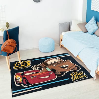 Licensed Pixar Cars Tow Mater Black Brown Red Easy Care Non-Slip Soft Polyester Kids Area Rug 3x5 - 3' 4" x 4' 6"