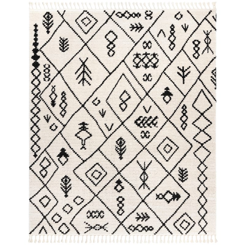 Gertmenian Rafe Casual Bohemian Tribal Plush Short Shag Microfiber Indoor Area Rug Collection with Fringe - 5' 3" x 7' - Kylo - Rectangle