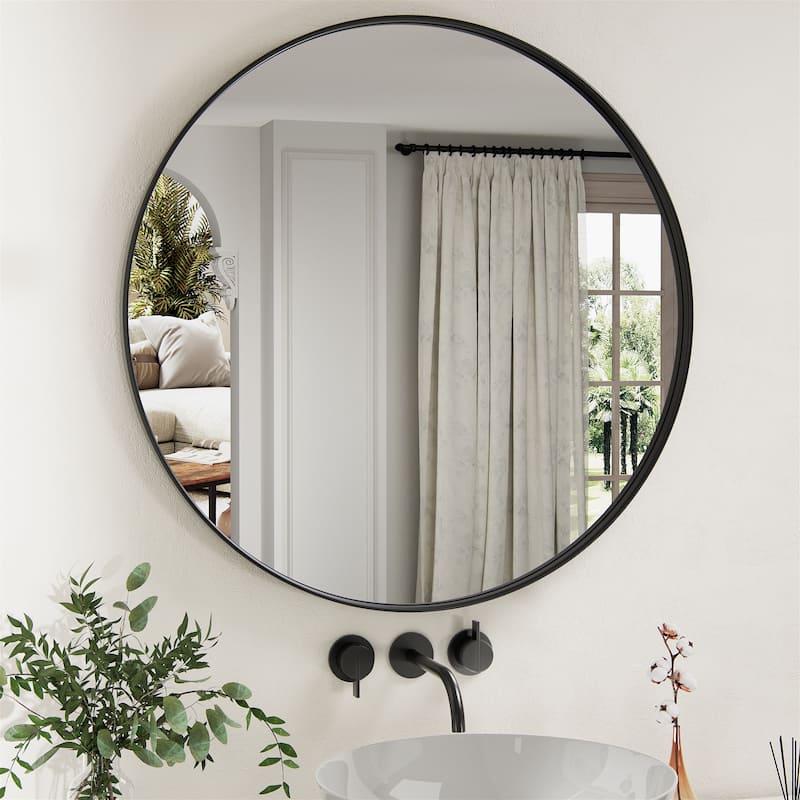 Round Wall Mirror with Metal Frame for Bathroom Vanity(1 Piece)