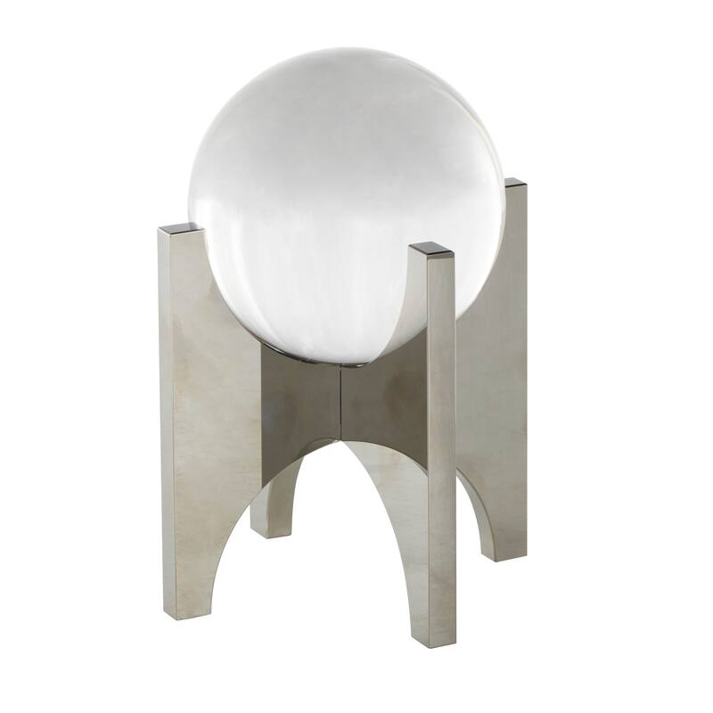 Silver Glass Orb Sculpture with X Shaped Holder (Set of 2)