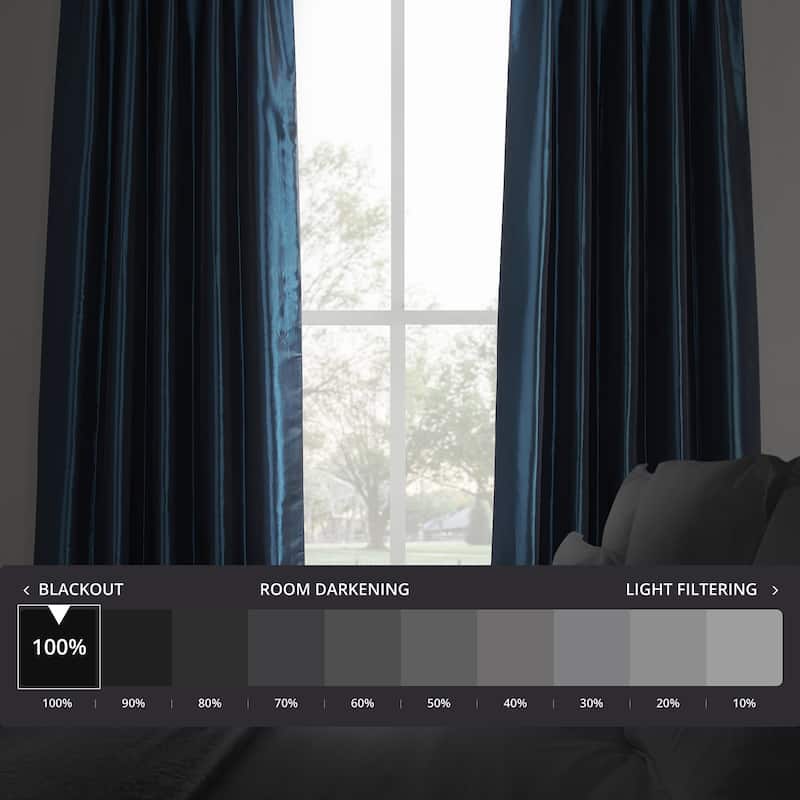 Exclusive Fabrics Faux Silk Taffeta French Pleated Blackout Curtains for Bedroom & Living Room Curtains Single Panel